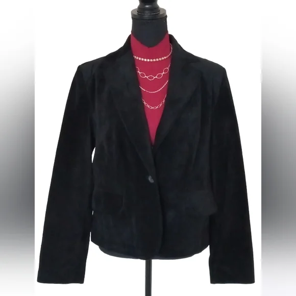Valerie Steve's Blk Leather Suede Blazer Jacket size L - Picture 13 of 13